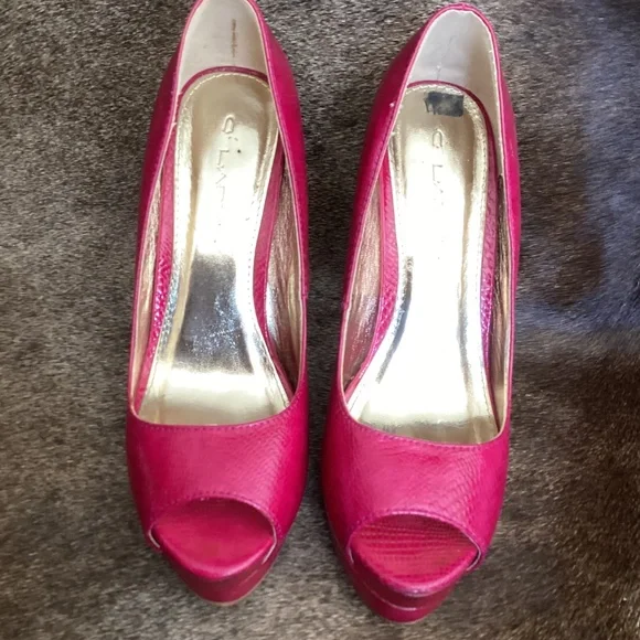 C Label Bright Pink Gold Peep Toe Stick Heels - Picture 2 of 8